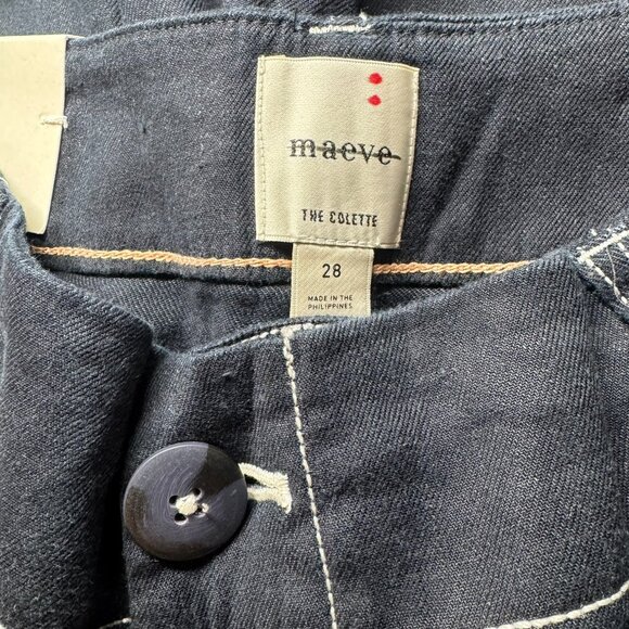 NWT Anthropologie The Colette Full-Length Wide-Leg Linen Pants Navy Stitch 28 - Picture 11 of 11